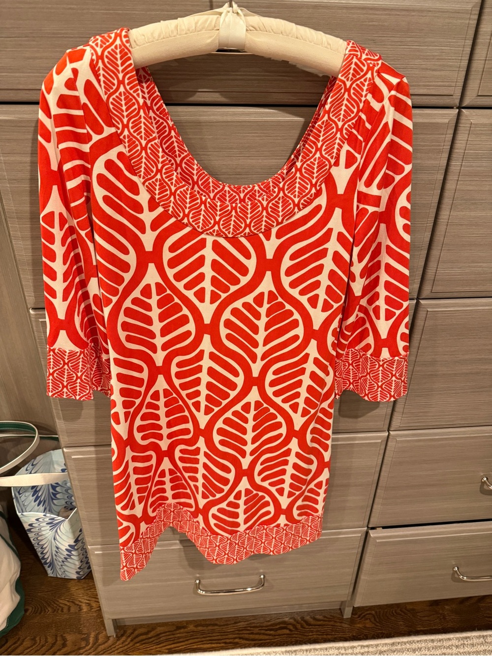 Diane Von Furstenberg Orange and Cream Printed Mini Dress